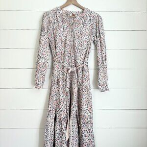 Pilcro x Anthropologie corduroy floral pattern long sleeve button down dress